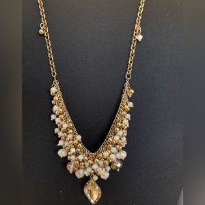 Embellished Waterfall Statement Long Necklace, Multi-Beaded, Antique Gold,